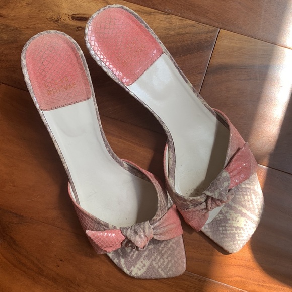 Stuart Weitzman kitten heal 2.5 inch pink gray bow snake print 8 leather sole - Picture 3 of 13
